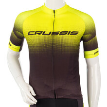 Koszulka kolarska z krótkim rękawem T-shirt Crussis - Czarny-fluo żółty