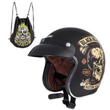 Kask motocyklowy otwarty chopper W-TEC Kustom Black Heart - Skull Horn, matowy czarny