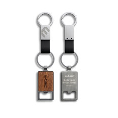 Brelok z otwieraczem do butelek 2w1 W-TEC Nachoo ∙ skóra bydlęca drewno metal ∙ logo grawerowane ∙ dwa kółka