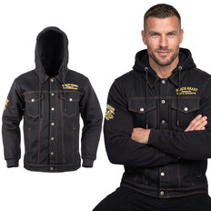 Kurtka motocyklowa W-TEC Black Heart Reeftor ∙ jeansowa ∙ kieszenie na ochraniacze pleców ∙ odpinany kaptur ∙ podszewka ∙ dresowe rękawy