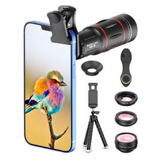 Zestaw obiektywów Apexel 6w1 ∙ teleobiektyw 18x ∙ makro 15x ∙ rybie oko 198° ∙ szerokokątny 0,63x ∙ statyw ∙ wyzwalacz Bluetooth