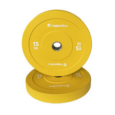 Gumowane obciążenie olimpijskie inSPORTline Bumper Plate Go ∙ 15 kg ∙ 50 mm ∙ powłoka amortyzująca ∙ rdzeń stalowy ∙ wytrzymałe