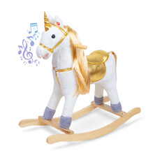 Interaktywny konik na biegunach jednorożec inSPORTline Taskenito ∙ porusza pyskiem ∙ rży i galopuje ∙ nośność 50 kg