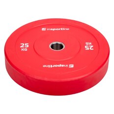 Gumowane obciążenie olimpijskie inSPORTline Bumper Plate Go ∙ 25 kg ∙ 50 mm ∙ powłoka amortyzująca ∙ rdzeń stalowy ∙ wytrzymałe