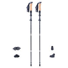 Kijki trekkingowe karbonowe inSPORTline Caretera ∙ 5-sekcyjne ∙ ultralekkie 255 g ∙ wys. 115-135 cm ∙ uchwyt korkowy ∙ wymienne końcówki ∙ pokrowiec