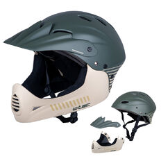 Kask downhillowy W-TEC Campanero Coast Forest ∙ full face/open face ∙ zintegrowana osłona ∙ rozmiar S-L ∙ norma EN 1078