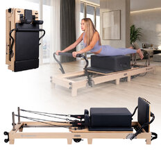 Reformer do pilatesu inSPORTline Driftaler ∙ nośność 120 kg ∙ rama dębowa ∙ składana ∙ z boxem w zestawie