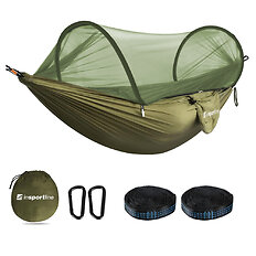 Hamak z moskitierą inSPORTline Hamacoon ∙ 270 x 140 cm ∙  nośność 200 kg ∙ waga 846 g ∙ dla 2 osób ∙ pokrowiec, taśmy i karabińczyki w zestawie