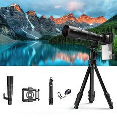 Teleobiektyw do smartfona Apexel ∙ 50x zoom optyczny ∙ adapter do statywu ∙ pilot zdalnego sterowania ∙ kompatybilny z iOS/Android ∙ konstrukcja aluminium/ABS
