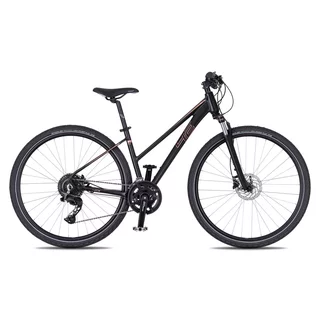 Damski rower crossowy 4EVER Pulse Disc 28'' - model 2026 ∙ hamulce tarczowe hydrauliczne ∙ amortyzator SR Suntour ∙ 10 przełożeń - matowa czerń/różowe złoto
