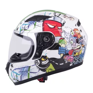 Dziecięcy kask motocyklowy integralny W-TEC FS-815G Tagger Green - Biało-zielony z grafiką