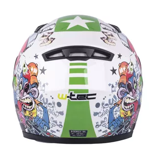 Dziecięcy kask motocyklowy integralny W-TEC FS-815G Tagger Green - Biało-zielony z grafiką