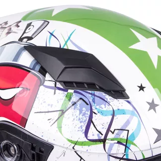 Dziecięcy kask motocyklowy integralny W-TEC FS-815G Tagger Green - Biało-zielony z grafiką