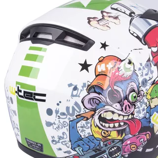 Dziecięcy kask motocyklowy integralny W-TEC FS-815G Tagger Green - Biało-zielony z grafiką