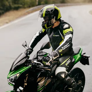 Kask motocyklowy szczękowy W-TEC Vexamo z blendą - Czarno-zielony