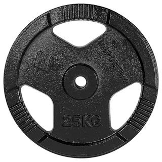 Obciążenie żeliwne inSPORTline Hamerton Black 25 kg ∙ otwór 30 mm ∙ praktyczne uchwyty ∙ odporna powłoka