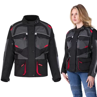 Damska kurtka motocyklowa W-TEC Radana ∙ trójwarstwowa ∙ membrana wodoodporna ∙ podpinka ocieplająca ∙ ochraniacze CE ∙ AirVent - Czarno-szaro-czerwony