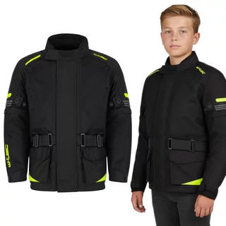 Dziecięca kurtka motocyklowa W-TEC Pinapoco ∙ wyjmowane ochraniacze ∙ regulacja rozmiaru ∙ wiatro-wodoodporna ∙ wentylacja - Czarny-fluo
