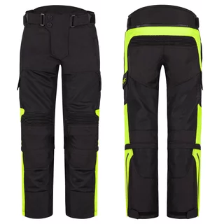 Regulowane dziecięce spodnie motocyklowe W-TEC Pinapoco ∙ ochraniacze kolan EN 1621-1 ∙ wentylacja mesh∙ odblaski ∙ zamek do kurtki - Czarny-fluo