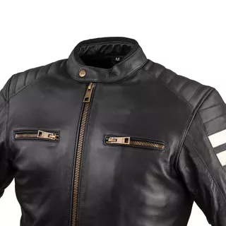 Męska skórzana kurtka motocyklowa W-TEC Stripe - czarny w beżowe paski