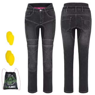 Damskie jeansy motocyklowe W-TEC Biterillo Lady ∙ aramid ∙ ochraniacze ∙ wentylacja ud ∙ wysoki stan ∙ elastyczne panele - Czarny