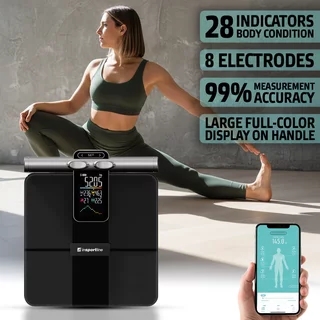 Waga analizująca łazienkowa inSPORTline Syncale 200 ∙ smart ∙ 28 wskaźników ∙ 8 elektrod ∙ uchwyt ∙ tryb dla kobiet w ciąży ∙ nośność 180 kg