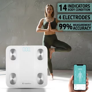 Inteligentna waga łazienkowa inSPORTline Syncale 20 ∙ smart ∙ 14 wartości ciała ∙ bluetooth ∙ fitdays ∙ nośność 180 kg ∙ szkło hartowane - Biały