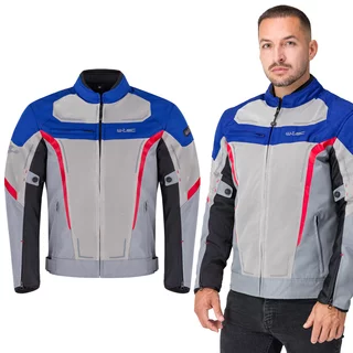 Letnia męska kurtka motocyklowa W-TEC Mirelio ∙ wentylacja AirVent ∙ ochraniacze CE ∙ membrana wodoodporna - szaro-niebiesko-czerwony