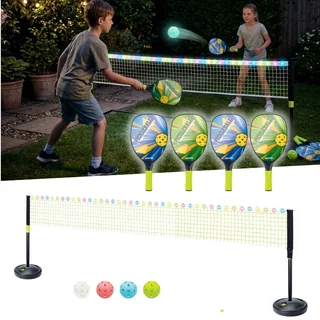 Świecący zestaw do gry w pickleballa dla dzieci inSPORTline LRS400 ∙ siatka z podświetleniem LED ∙ luminescencyjne piłki ∙ dla 4 graczy