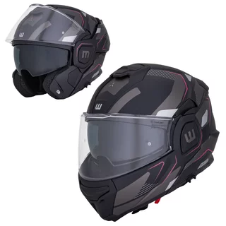 Kask motocyklowy szczękowy W-TEC Zoroz P/J ∙ wizjer pinlock ∙ osłona przeciwsłoneczna ∙ wentylacja - Matowy czarny-fluo różowy
