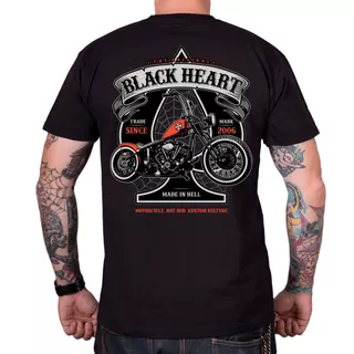 T-shirt Black Heart Orange Chopper ∙ 100% bawełna ∙ krótki rękaw ∙ okrągły dekolt ∙ rebeliancki nadruk moto ∙ dla motocyklistów
