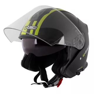 Kask motocyklowy otwarty W-TEC V586 z blendą - Biały perłowy - Czarno-zielony