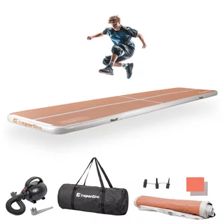 Ścieżka akrobatyczna Airtrack inSPORTline Airstunt 500x100x10 cm mocha mousse z pompką elektryczną