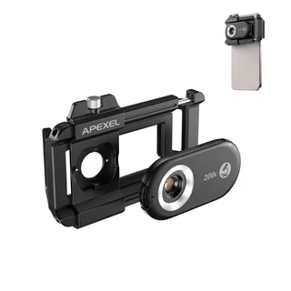 Obiektyw mikroskopowy Apexel 200x ∙ supermakro do telefonów ∙ 12 diod LED ∙ światło UV ∙ kompatybilny z iOS/Android ∙ klips uniwersalny