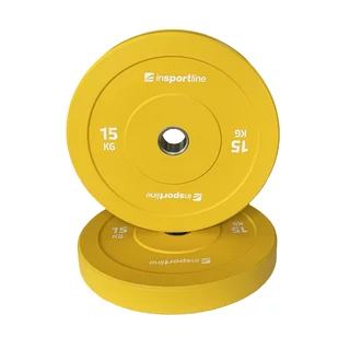 Gumowane obciążenie olimpijskie inSPORTline Bumper Plate Go ∙ 15 kg ∙ 50 mm ∙ powłoka amortyzująca ∙ rdzeń stalowy ∙ wytrzymałe