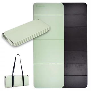 Składana mata do ćwiczeń inSPORTline Misette 180x61x0,8 cm ∙ lekka konstrukcja ∙ powłoka antypoślizgowa ∙ wygodny pasek do transportu - matcha zielono-czarna