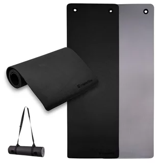 Mata do ćwiczeń inSPORTline Kikami 180x61x0,8 cm ∙ z otworami do zawieszenia ∙ antypoślizgowa ∙ z paskiem transportowym ∙ odporna na pot i wodę - Czarno-szary