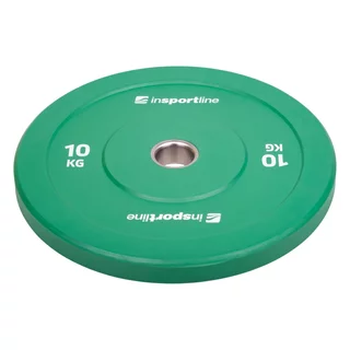 Gumowane obciążenie olimpijskie inSPORTline Bumper Plate Go ∙ 10 kg ∙ 50 mm ∙ powłoka amortyzująca ∙ rdzeń stalowy ∙ wytrzymałe