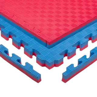Mata puzzle fitness tatami na podłogę ochronna inSPORTline Malmeida 100x100x4 cm - czerwono-niebieski, wzór 5 pasków