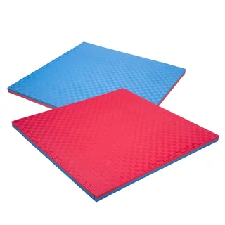 Mata puzzle fitness tatami na podłogę ochronna inSPORTline Malmeida 100x100x4 cm - czerwono-niebieski, wzór słomkowy