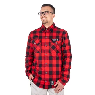 Koszula flanelowa męska motocyklowa W-TEC Black Heart Respector II - czarny z czerwonym paskiem