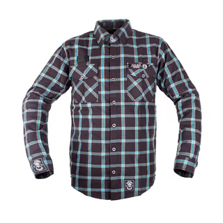 Koszula flanelowa męska motocyklowa W-TEC Black Heart Respector II - czarny z niebieskim paskiem
