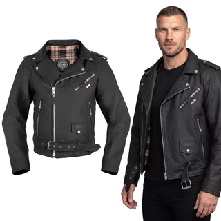 Męska skórzana kurtka motocyklowa W-TEC Brineo ∙ odpinane ochraniacze CE ∙ regulacja rękawów ∙ stylowy design - Czarny matowy