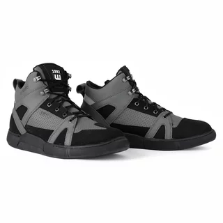 Buty motocyklowe męskie W-TEC Milwook ∙ skóra zamszowa ∙ membrana wodoodporna ∙ ochrona kostek ∙ oddychające - Szaro-czarny