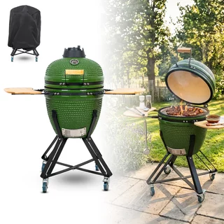 Ceramiczny grill kamado inSPORTline Pyrexo 18" ∙ termometr ∙ bambusowe półki ∙ kółka transportowe ∙ pokrowiec ochronny