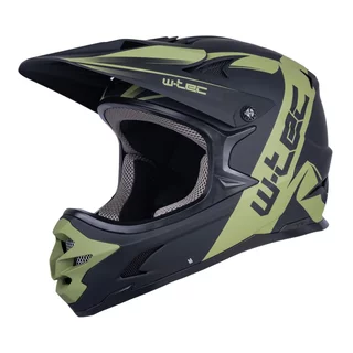 Kask downhillowy W-TEC Richpike ∙ full face ∙ 14 otworów wentylacyjnych ∙ regulowany daszek ∙ skorupa ABS ∙ lekki ∙ podwójne zapięcie - Moss Forest