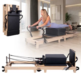 Reformer do pilatesu inSPORTline Driftaler ∙ nośność 120 kg ∙ rama dębowa ∙ składana ∙ z boxem w zestawie