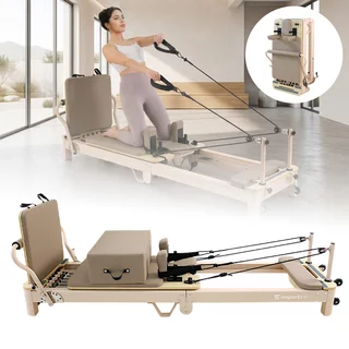 Reformer do pilatesu inSPORTline Comfolder EVO ∙ składany ∙ nośność 150 kg ∙ rama aluminiowa ∙ box w zestawie - Beżowy