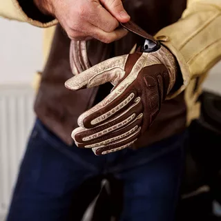 Męska skórzana kurtka motocyklowa W-TEC Retro - czarno-brązowo-beżowy