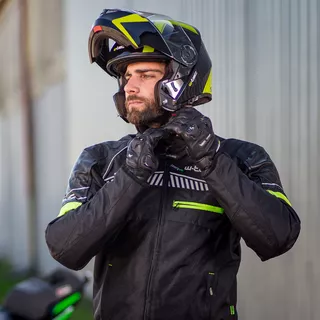 Kask motocyklowy szczękowy W-TEC Vexamo z blendą - Czarno-zielony